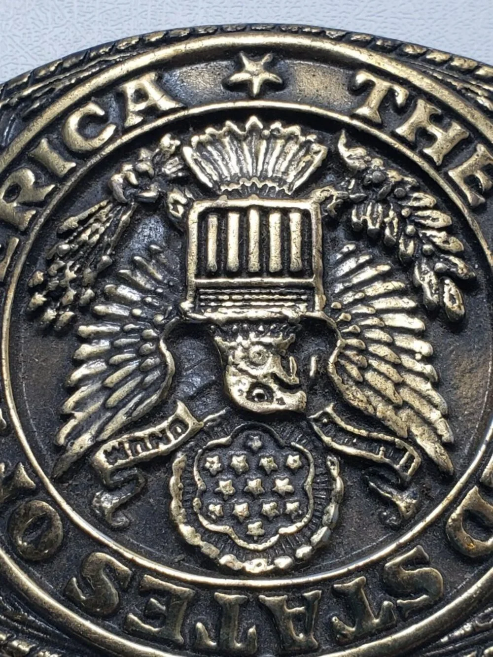 Vintage USA Great Seal Eagle Belt Buckle United States America Gold Tone
